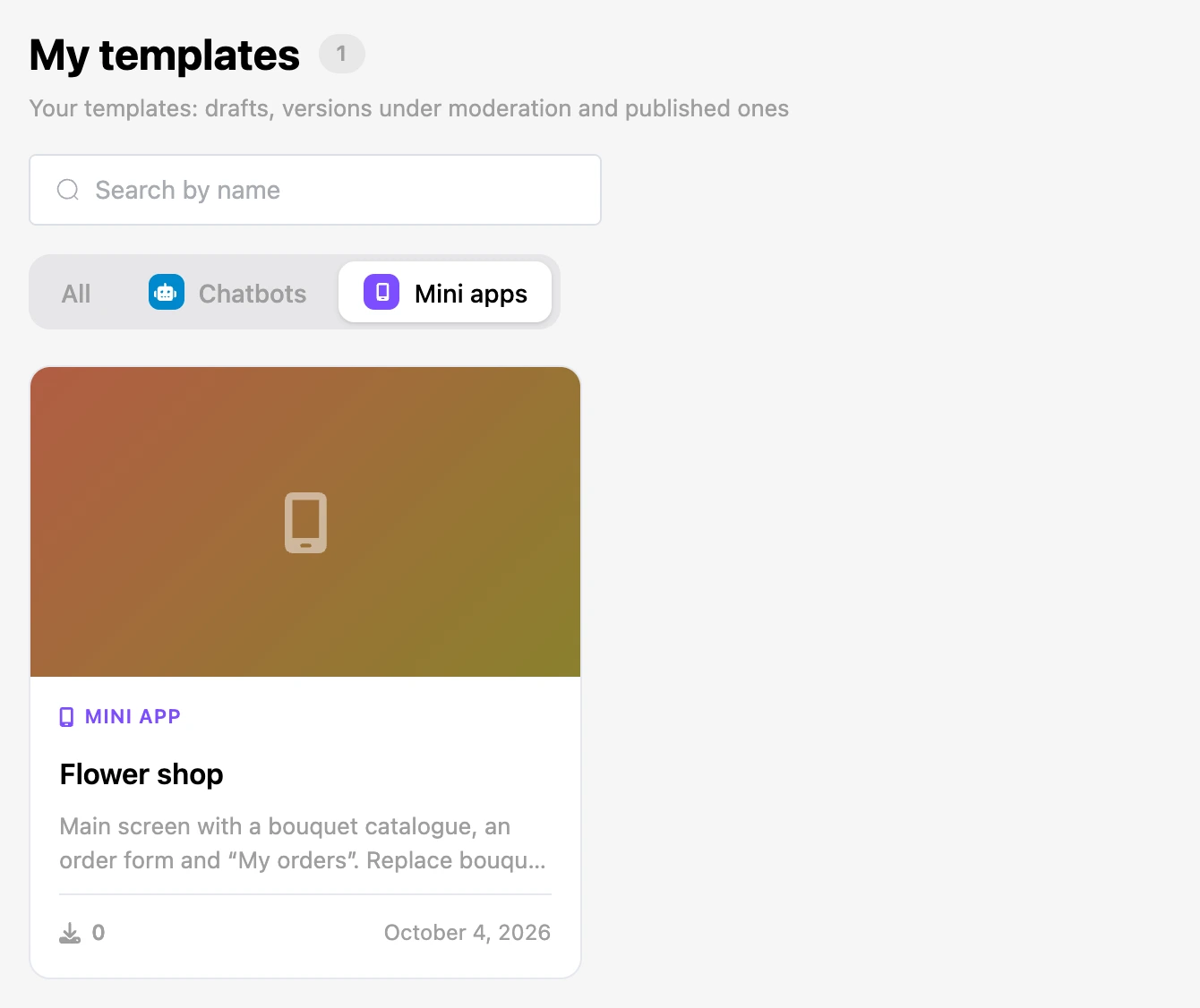 Template catalog: your own mini app template