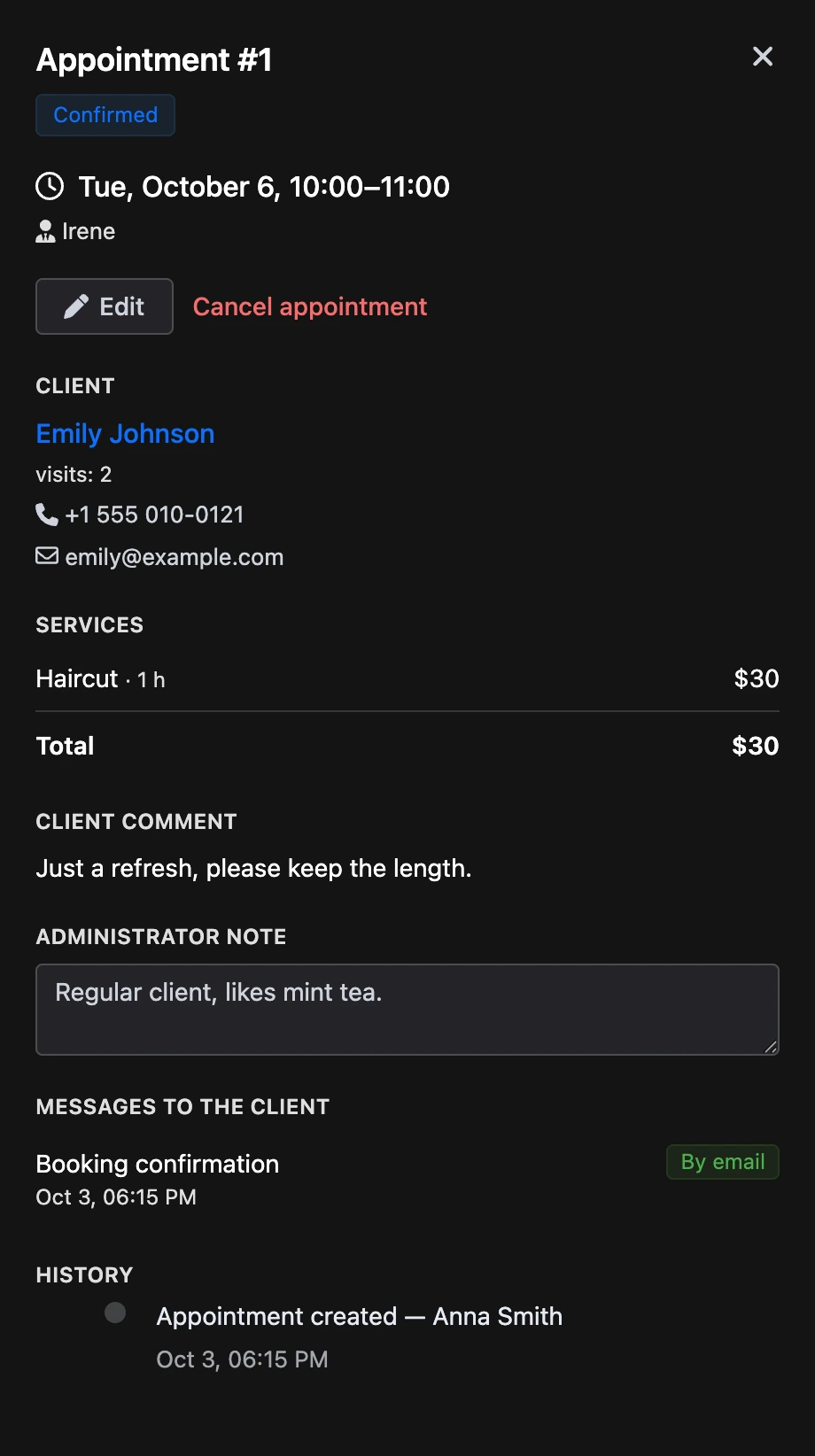 Appointment card
