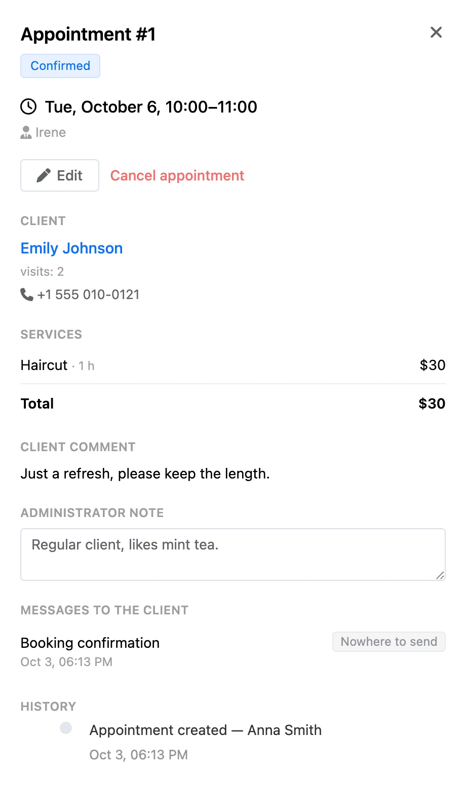 Appointment card