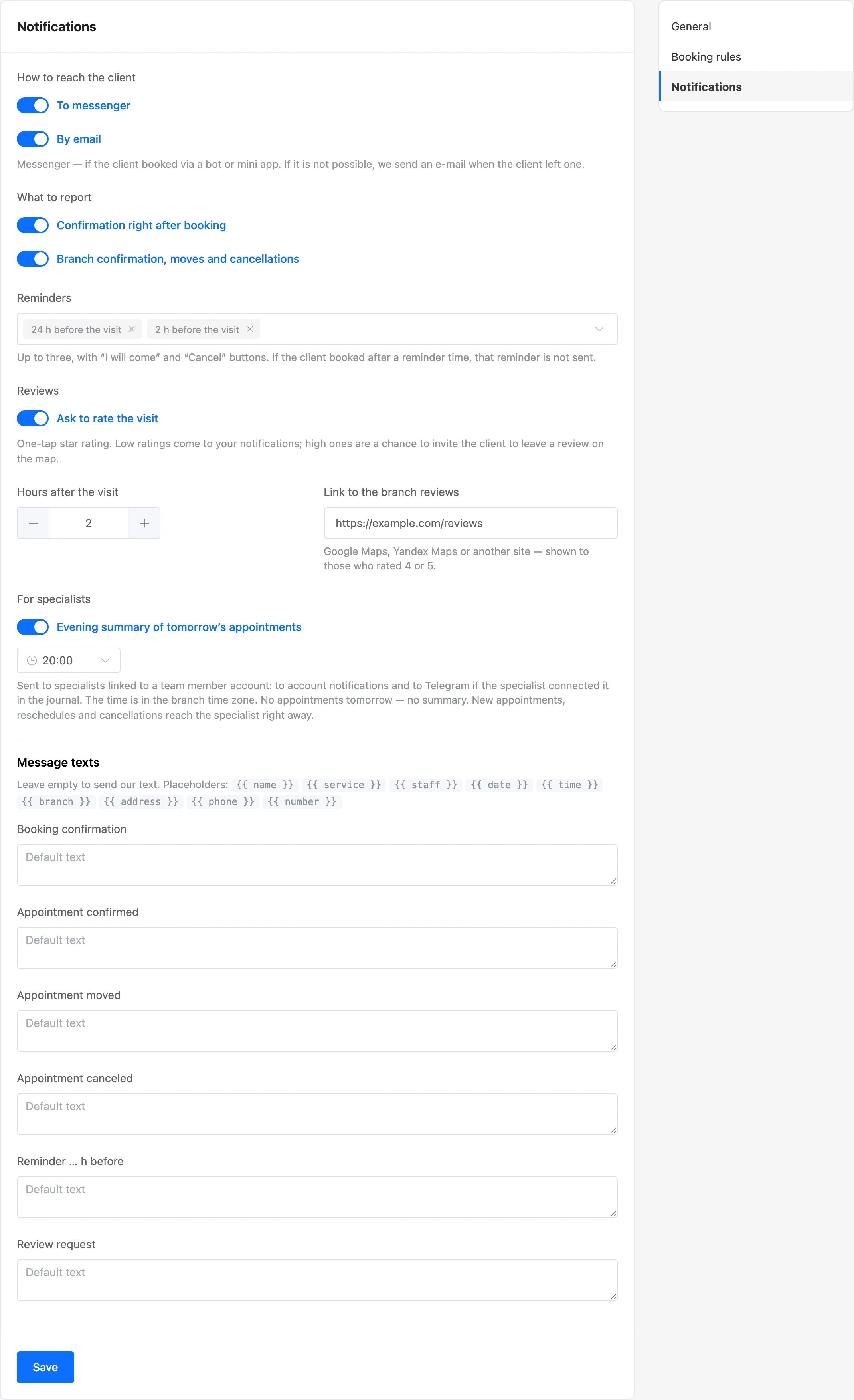 Branch notification settings