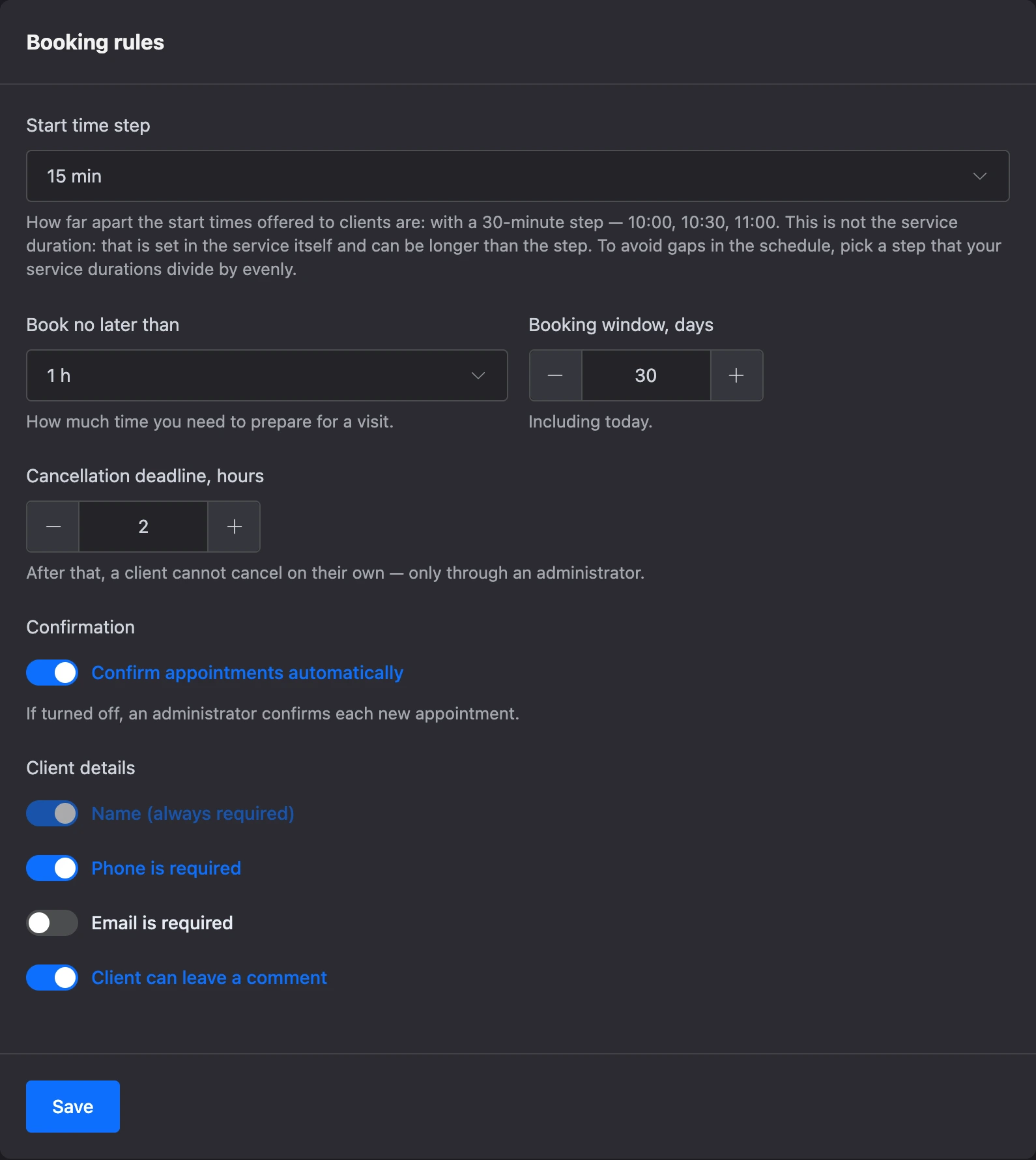 Branch booking rules