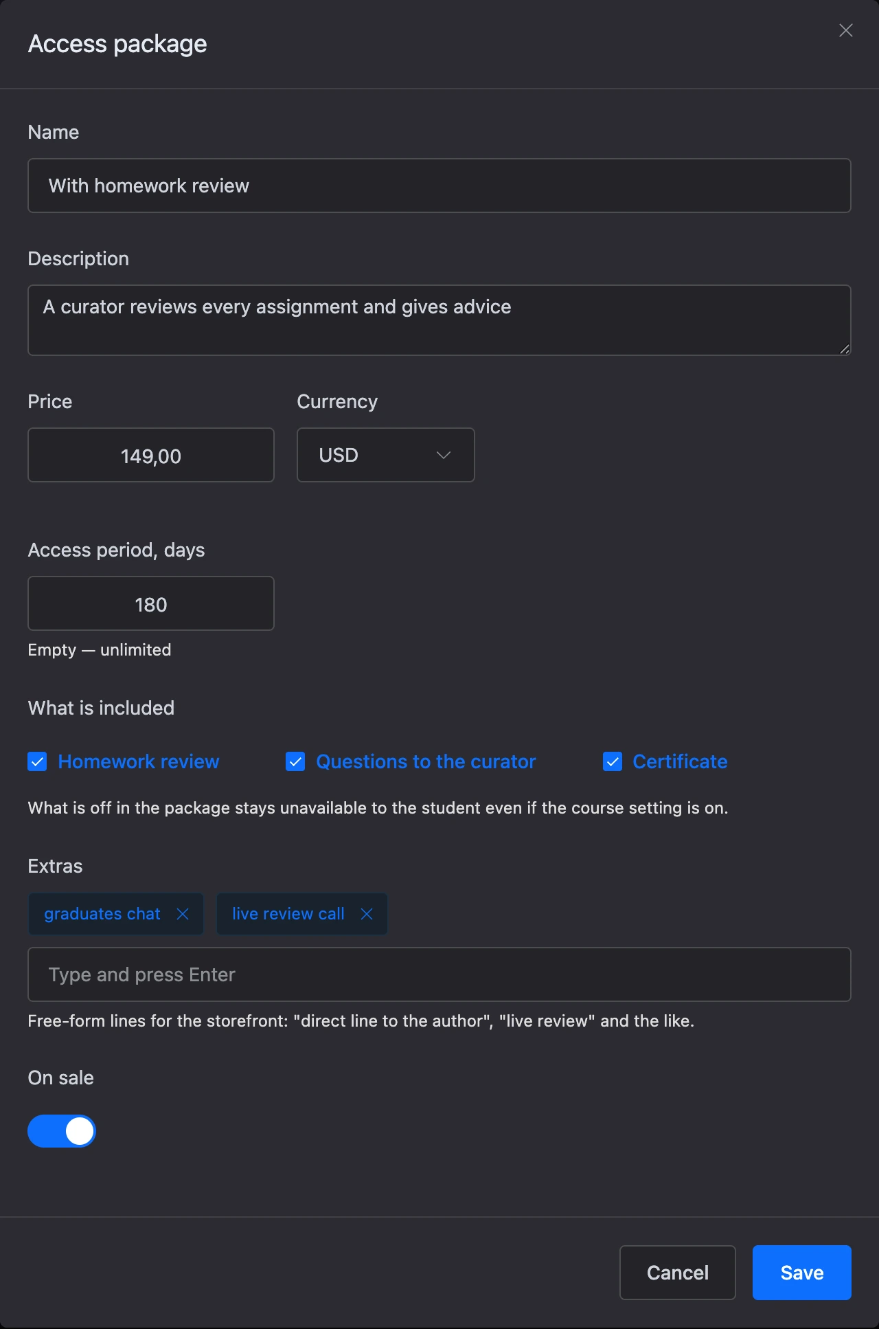 The access package window