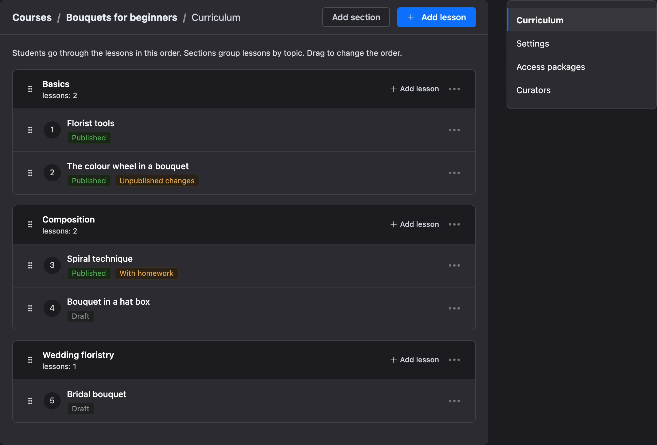 The course program and the course menu