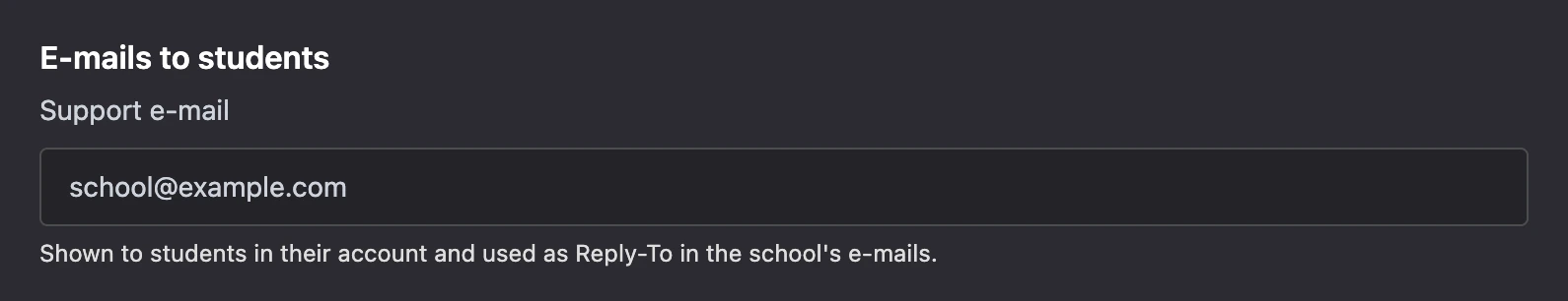 The Support email field