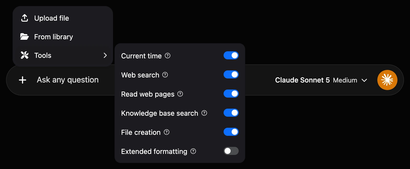 The “+” → Tools menu