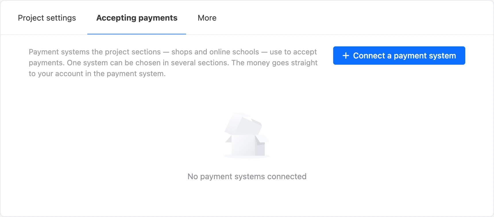 Accepting payments tab in the project settings