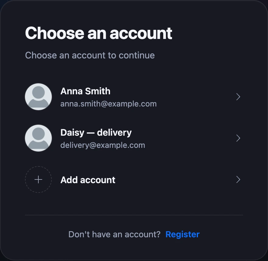 The “Choose an account” list on the sign-in page