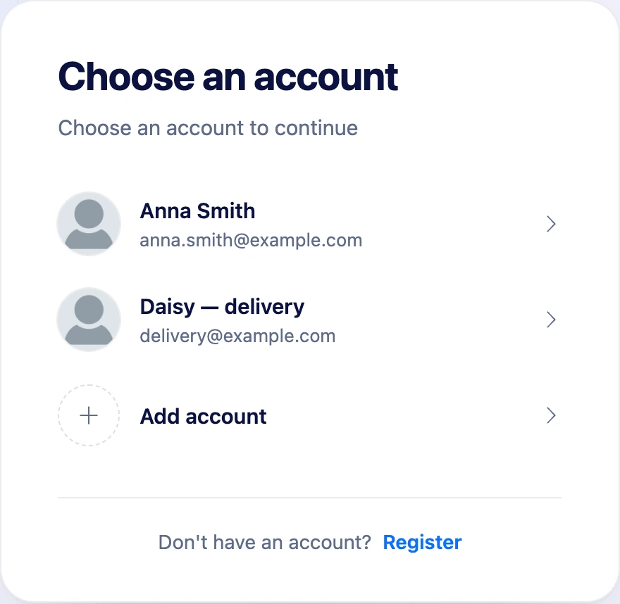 The “Choose an account” list on the sign-in page