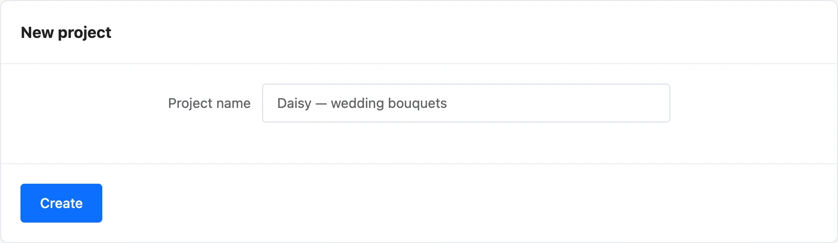 The project creation form