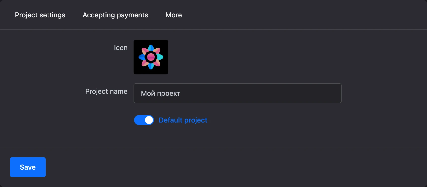 The Project settings tab