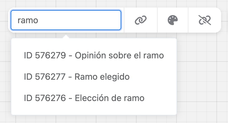 Búsqueda de bloques: la consulta «ramo» y la lista de bloques coincidentes con sus ID