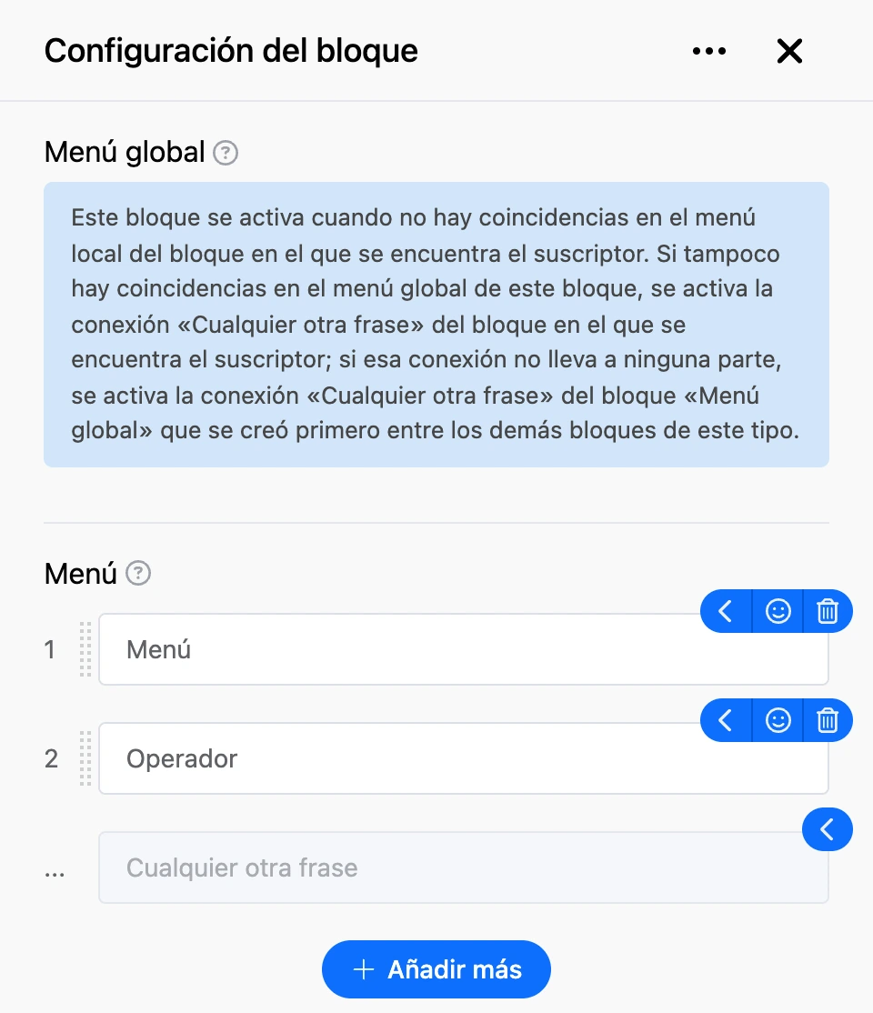 Panel de configuración del bloque «Menú global»