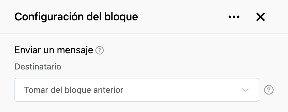 Panel de configuración del bloque «Enviar un mensaje»