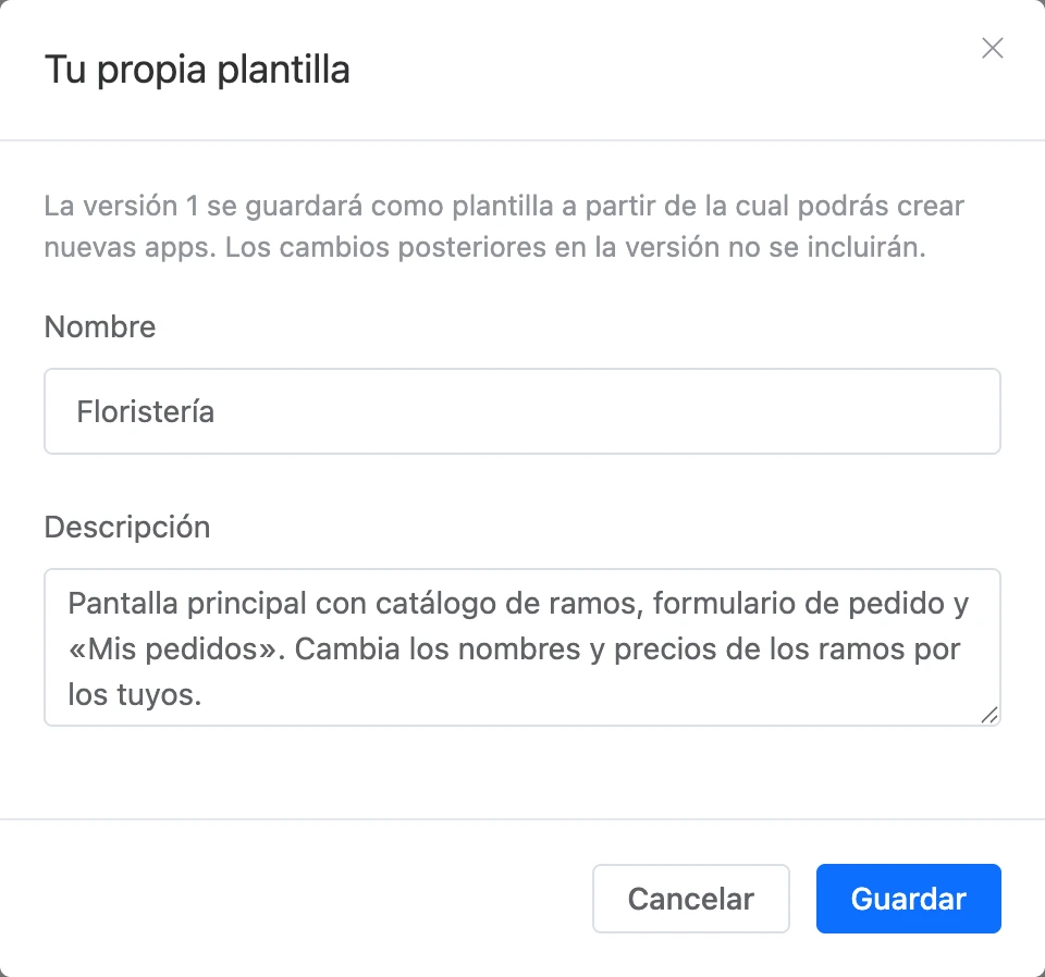 La ventana «Tu propia plantilla»: nombre y descripción