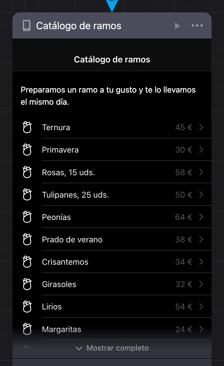 Una pantalla alta en el mapa y la franja «Mostrar completo»