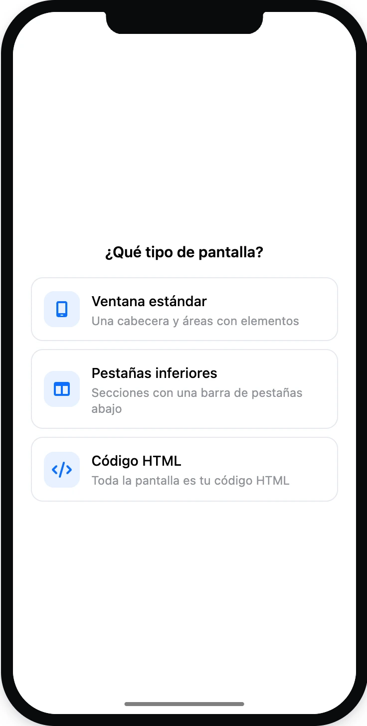 Pantalla vacía: elegir el tipo de pantalla