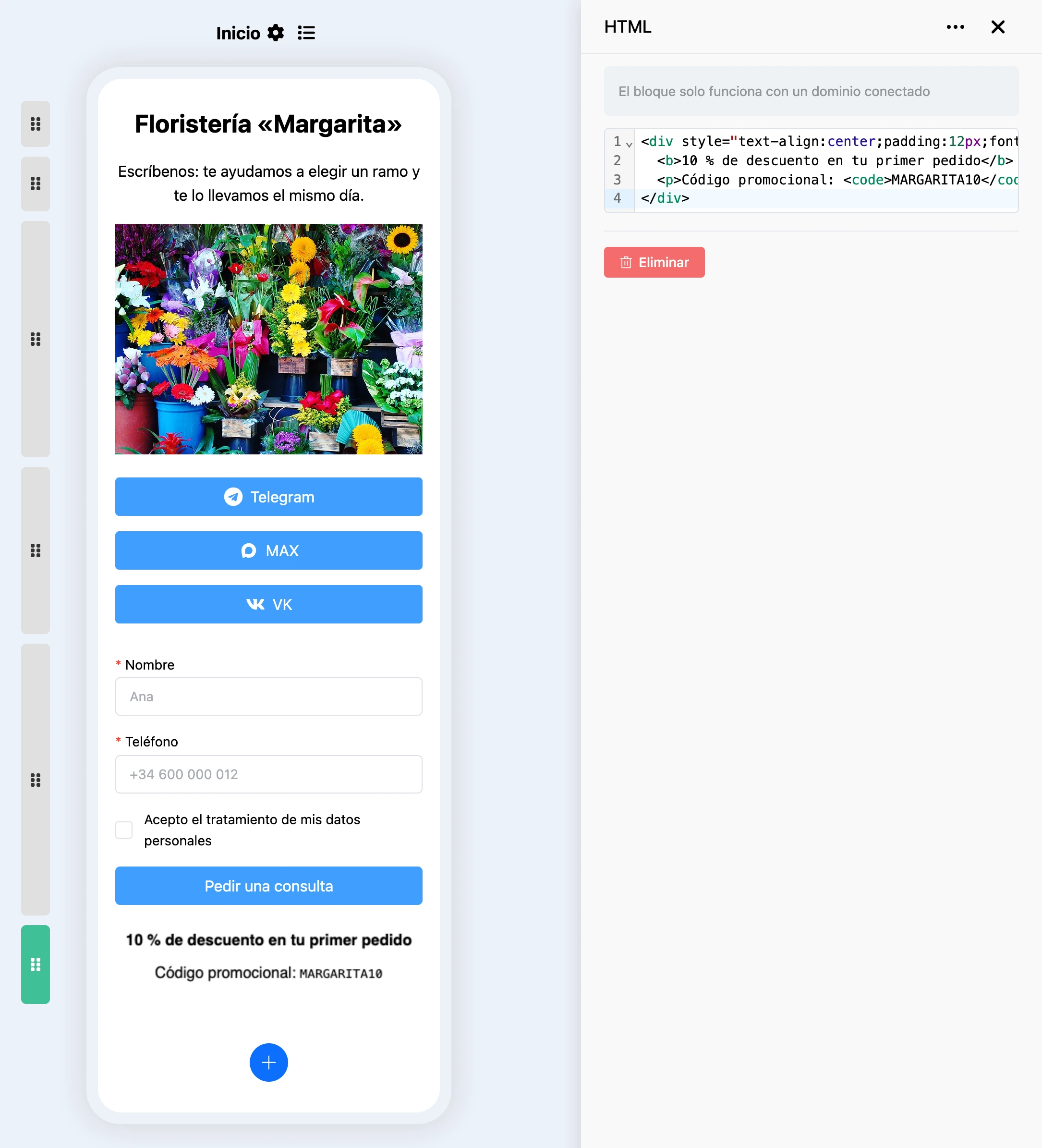Bloque HTML: editor de código