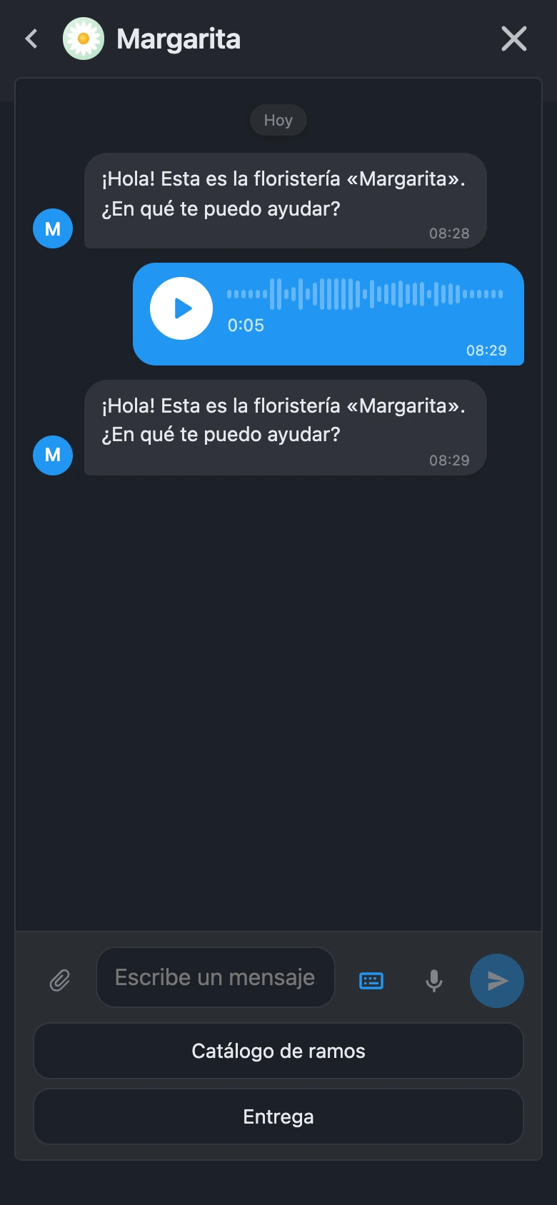 El chat del widget en un teléfono ocupa toda la pantalla