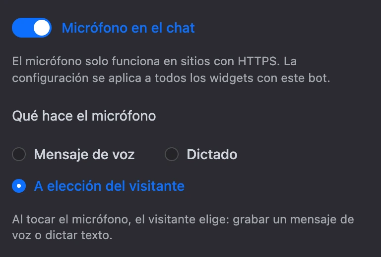 Los ajustes «Micrófono en el chat» y «Qué hace el micrófono»