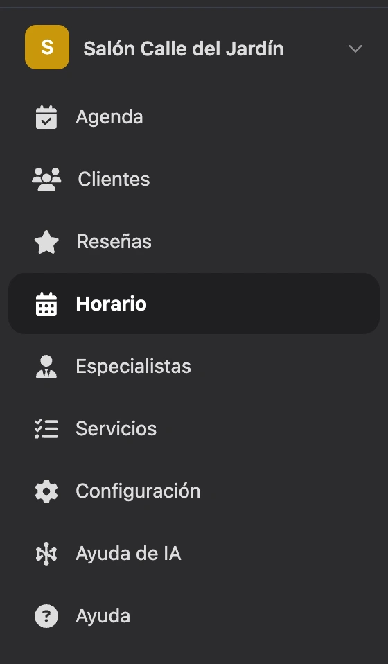 Menú de la sucursal