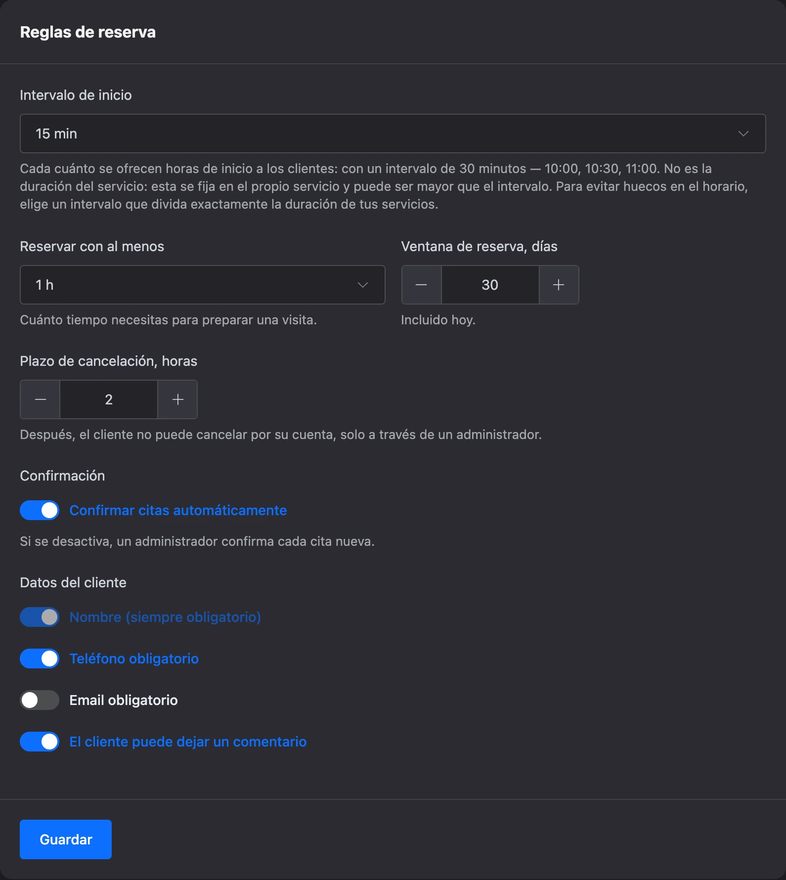 Reglas de reserva de la sucursal