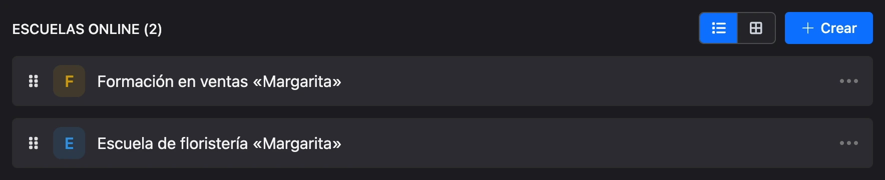 La lista de escuelas del proyecto