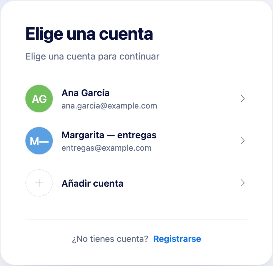 La lista «Elige una cuenta» en la página de inicio de sesión