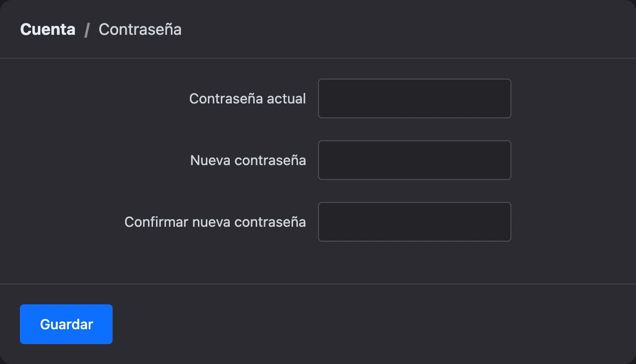 El formulario para cambiar la contraseña
