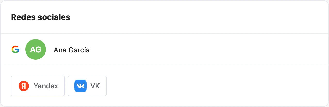 La pestaña Redes sociales con Google vinculado
