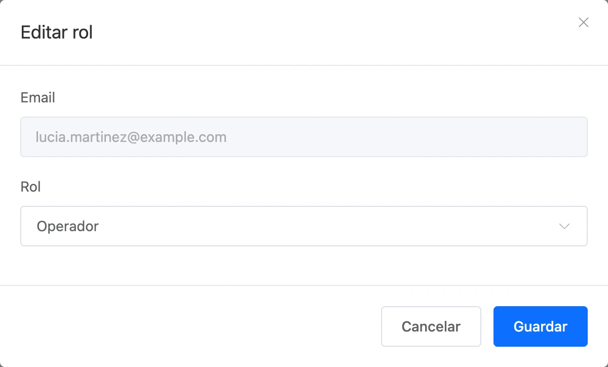 El diálogo para editar un rol