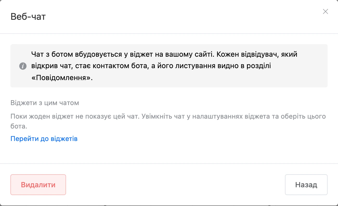Вікно каналу «Веб-чат»: опис і список віджетів із цим чатом