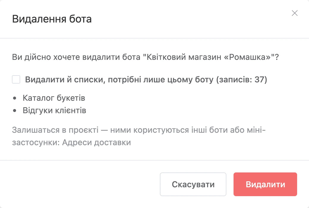 Підтвердження видалення бота