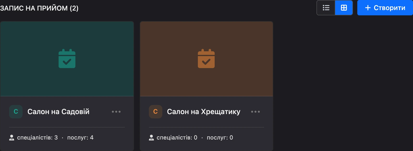Список філій картками