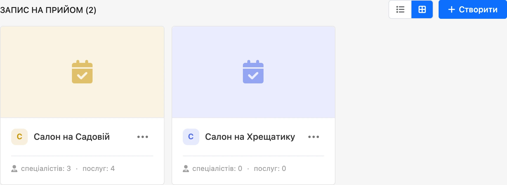 Список філій картками