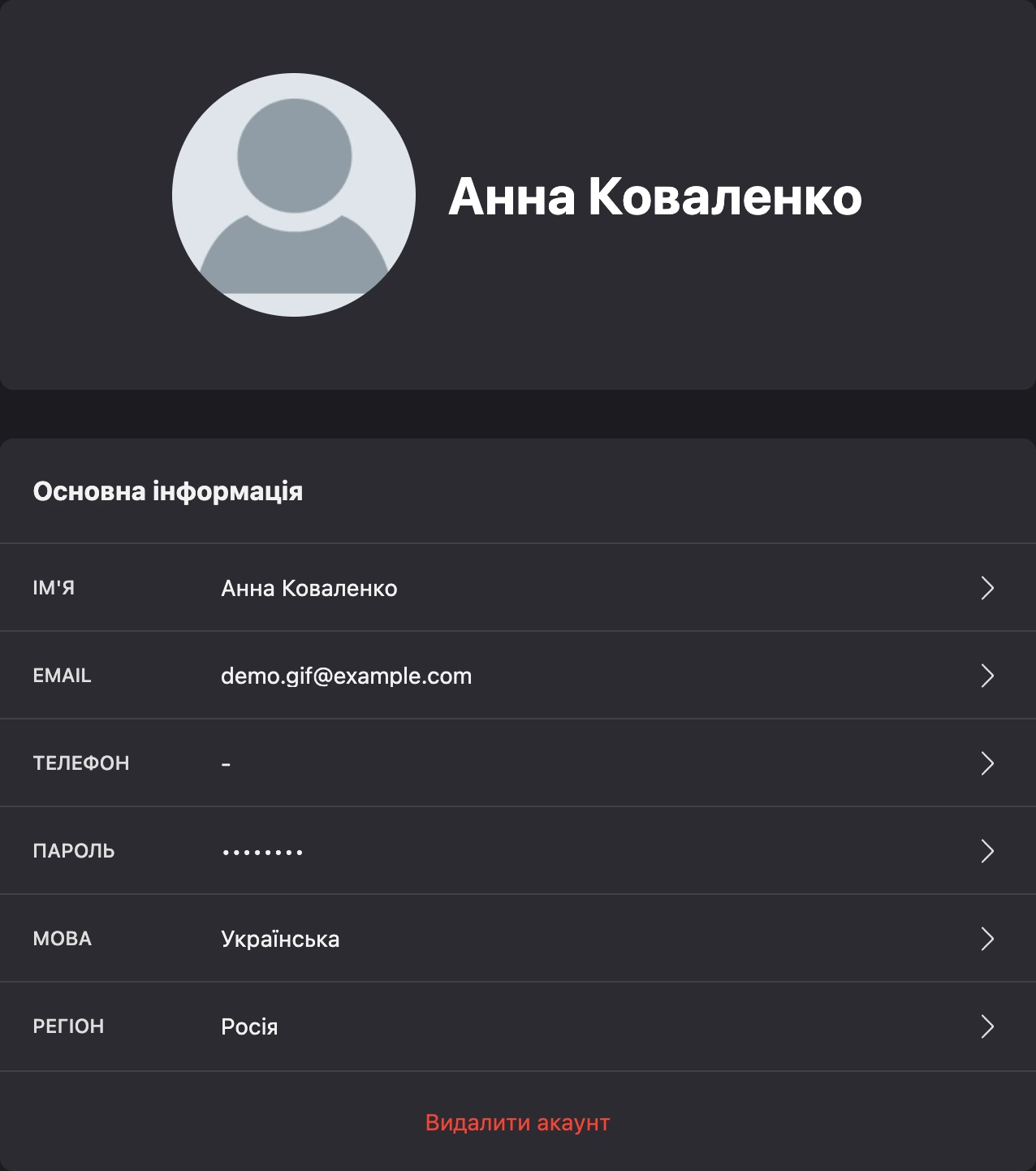 Вкладка «Основне» профілю